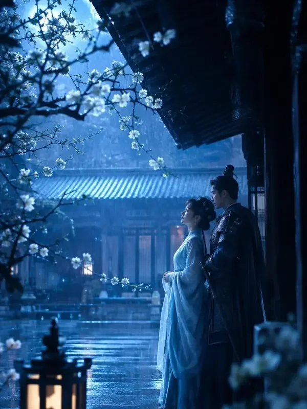 《细雨春深》竖版海报，古装慢综剧，一场春雨 · 一间暖屋