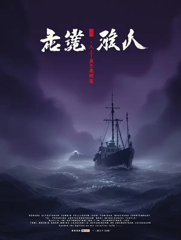 《海上无人舟》竖版海报，古装海怪，无人之舟 · 还热的饭
