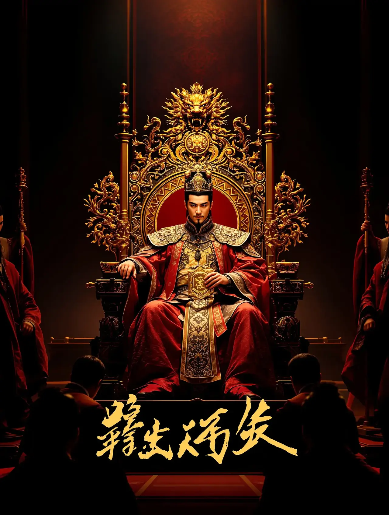 短剧《穿越成了皇帝》封面，穿越搞笑题材，穿越、搞笑、皇帝、朝堂